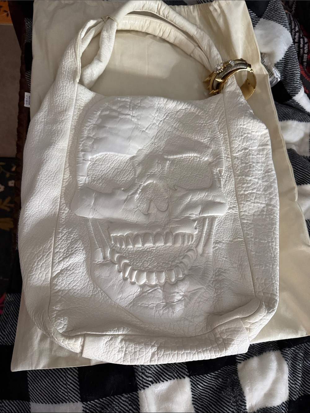 Authentic Rare Philipp Plein white leather skull bag